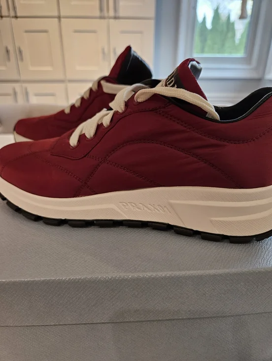 PRADA Red and White Lace-Up Sneakers - Picture 4 of 8